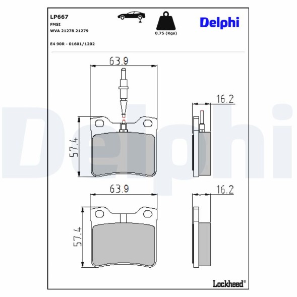 LP667 DELPHI Комплект гальмівних колодок з 4 шт дисків
