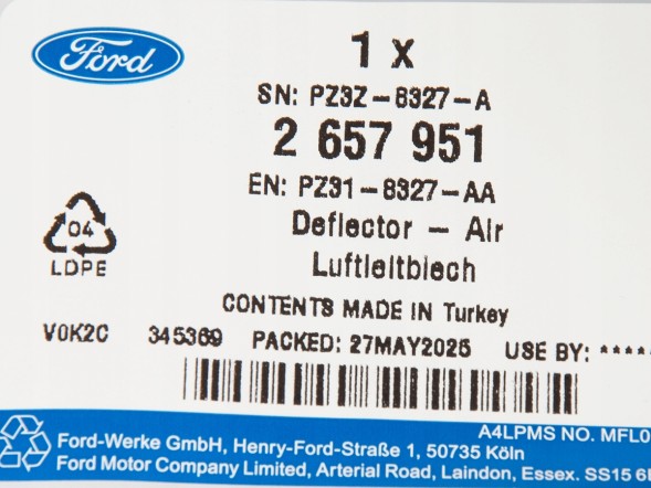 Ford OE PZ31-8327-AA Верхнє повітряне кермо ford custom 23- oe