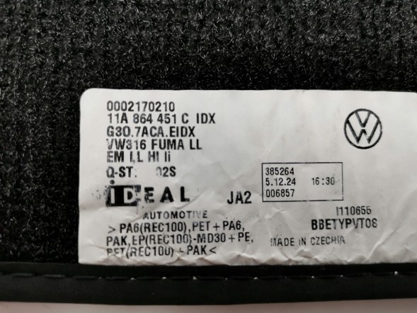 Volkswagen OE 10B864435C, DWP454650OE Велюрові килимки, комплект VW ID.3 10B864435C