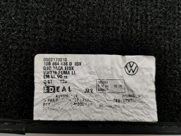 Volkswagen OE 10B864435C, DWP454650OE Велюрові килимки, комплект VW ID.3 10B864435C