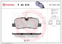 P44013 BREMBO Комплект гальмівних колодок з 4 шт дисків