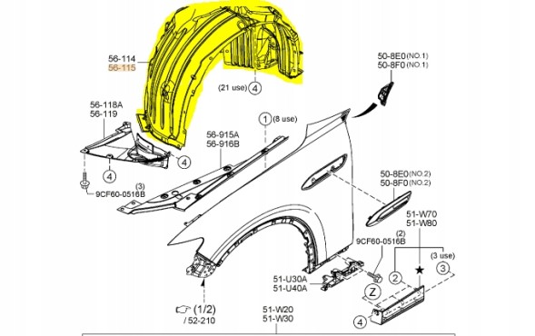 Mazda OE KBB356130B Права колісна арка Mazda CX60