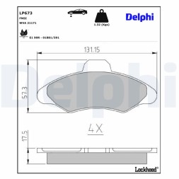 LP673 DELPHI Комплект гальмівних колодок з 4 шт дисків