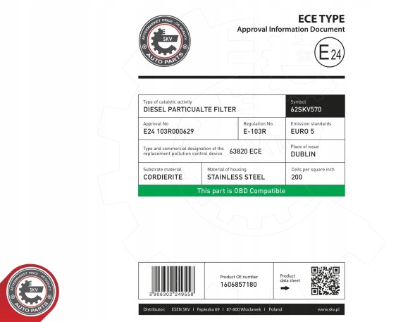 ESEN SKV CITROEN C3 II DS3 PEUGEOT 206 207 208 2008 1.4 HDi filtr cząstek stałych DPF 1606857180 CITROEN C3 DS3 PEUGEOT 206 2008 1.4HDi фільтр сажі DPF 1606857180