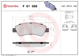 P61066 BREMBO Комплект гальмівних колодок з 4 шт дисків