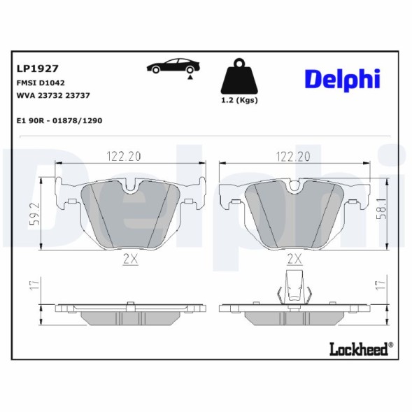 LP1927 DELPHI Комплект гальмівних колодок з 4 шт дисків