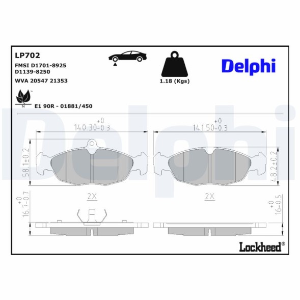 LP702 DELPHI Комплект гальмівних колодок з 4 шт дисків