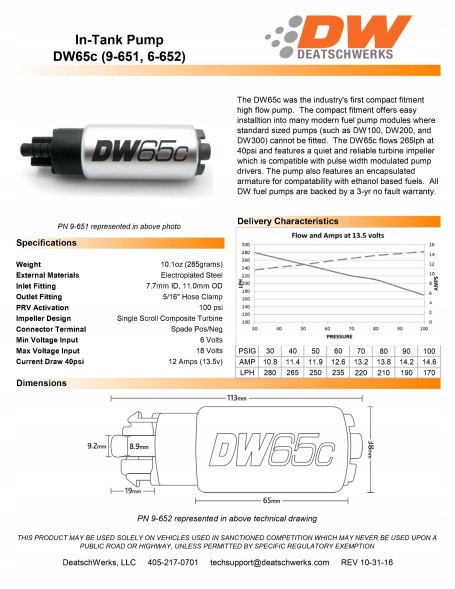 DeatschWerks USA-DW-9-652-1000 Універсальний монтажний комплект паливного насоса 265 л/год