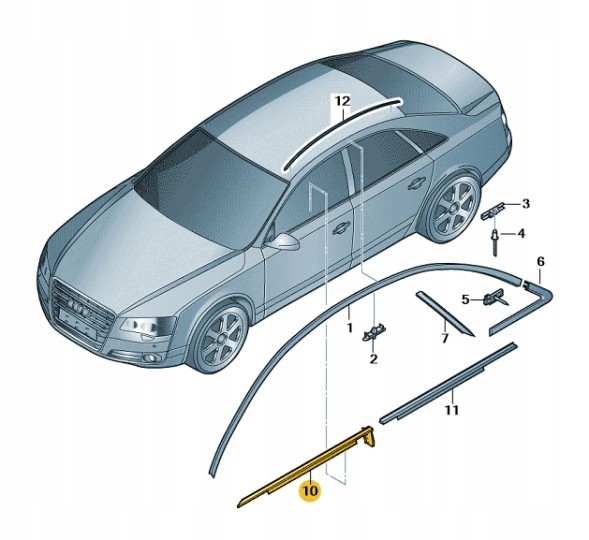 Audi OE 4H0853283C2ZZ СКРЕБОК УПЛОТНЮВАЧА З ДЕКОРАТИВНОЮ ПЛАНОЮ ВІКНА ПЕРЕДНЯ ЛІВА AUDI A8 D4 ASO