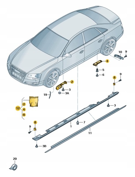 Audi OE 4H0898855C.0 НАБІР ДЕТАЛЕЙ КРІПЛЕННЯ ДЛЯ ПОРОГА OE AUDI A8 4H0898855C