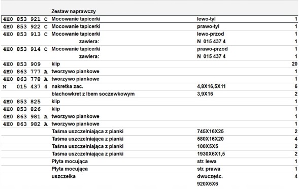 Audi OE 4H0898855C.0 НАБІР ДЕТАЛЕЙ КРІПЛЕННЯ ДЛЯ ПОРОГА OE AUDI A8 4H0898855C