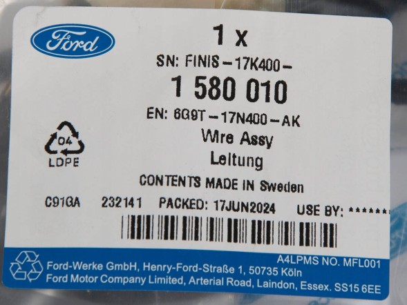 Ford OE 6G9T-17N400-AK Жгут проводів задніх дверій mondeo 09-10 седан
