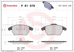 P61076 BREMBO Комплект гальмівних колодок з 4 шт дисків