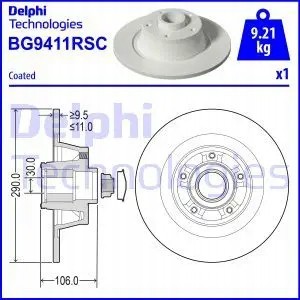 Delphi BG9411RSC Гальмівний диск задній bg9411rsc delphi renault