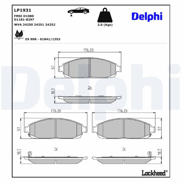 LP1931 DELPHI Комплект гальмівних колодок з 4 шт дисків