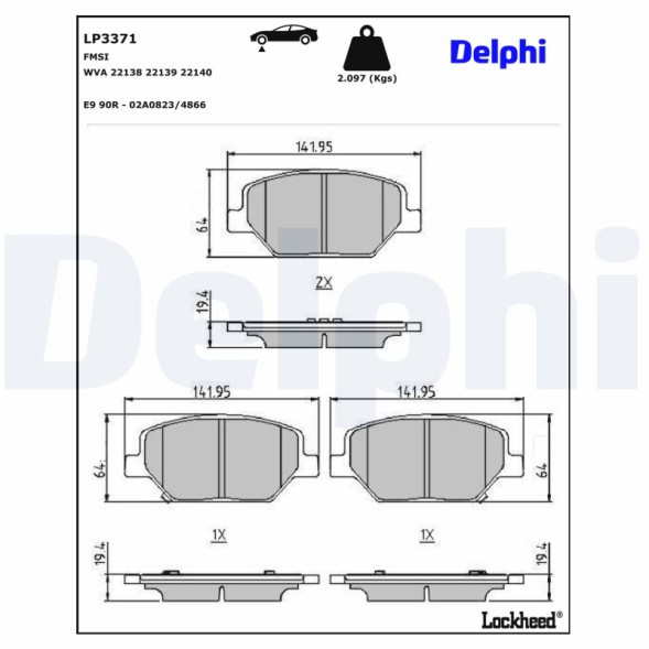 LP3371 DELPHI Комплект гальмівних колодок з 4 шт дисків