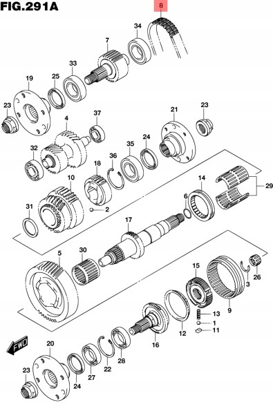 Suzuki OE GP|29225-84A00, 2922584A00 SUZUKI ORYGINAŁ Ланцюг редуктора Suzuki OE, 33 ланки