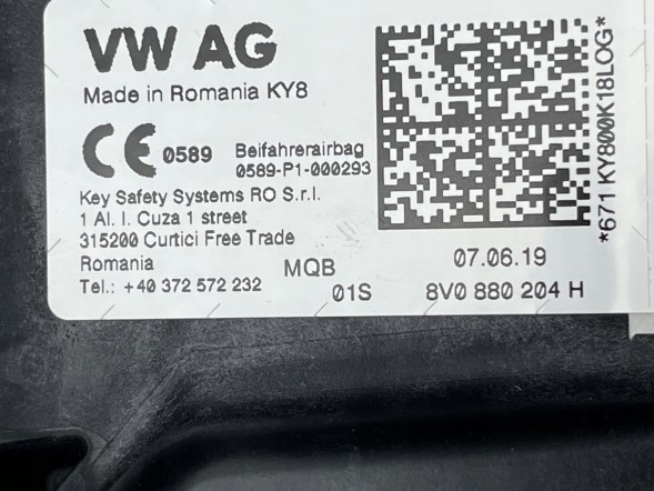 Audi OE 8V0880204H Perfectauto24 Б/у подушка безпеки пасажира Audi A3 S3 RS3 LIFT USA 8V0880204H