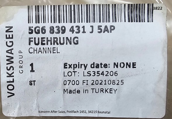 Volkswagen OE 5G6839431J VW OE ORG НОВИЙ ОРИГІНАЛЬНИЙ УЩІЛЬНЮВАЧ ДВЕРЕЙ ЛІВОЇ ЗАДНЬОЇ ЧАСТИНИ VOLKSWAGEN GOLF VII - 5G6839431J