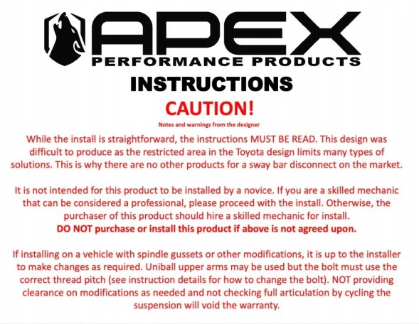 X02-07-001 APEX KWIKLYNX передні роз'єднувані з'єднувачі стабілізатора Toyota