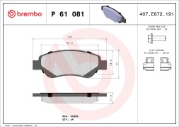 P61081 BREMBO Комплект гальмівних колодок з 4 шт дисків