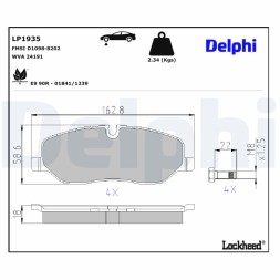LP1935 DELPHI Комплект гальмівних колодок з 4 шт дисків