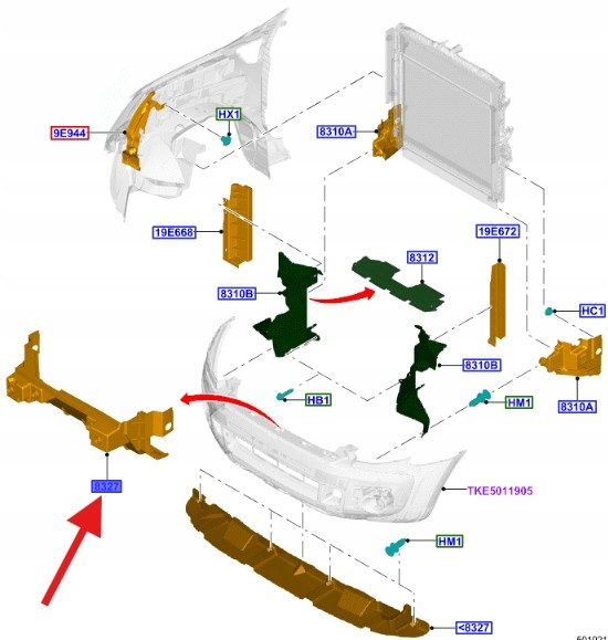 Ford OE JB3B-8C333-AD, JB3Z8327A НАПРАВЛЯЮЧА ПОВІТРЯ БАМПЕРА ПЕРЕДНЯ RANGER 19- OE 2280653 _JB3B-8C333-AD
