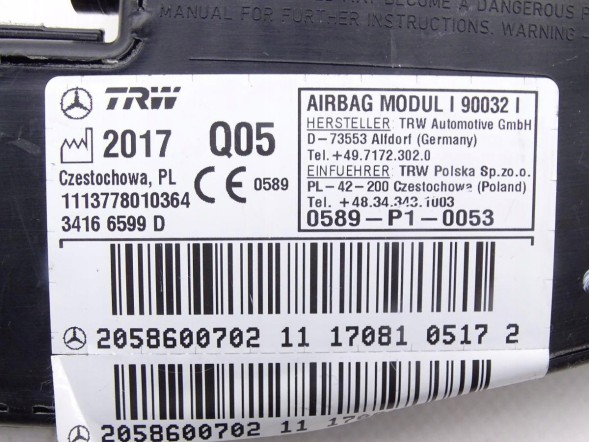 Mercedes-Benz OE 2058600702 GBI_BMW U MERCEDES C-КЛАС W205 14-21 ПОДУШКА AIRBAG СИДІННЯ ПРАВА ОРИГІНАЛ НОВА