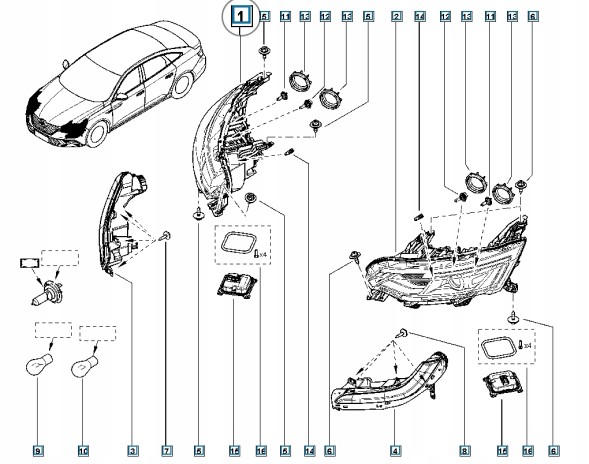 Renault OE Нова лампа передньої правої фари OE Renault Samsung Talisman 260108475R
