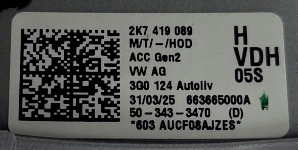 Volkswagen OE 2K7419089H VDH VW Nowa Б/у кермо ACC VW T-Cross 2K7419089H VDH