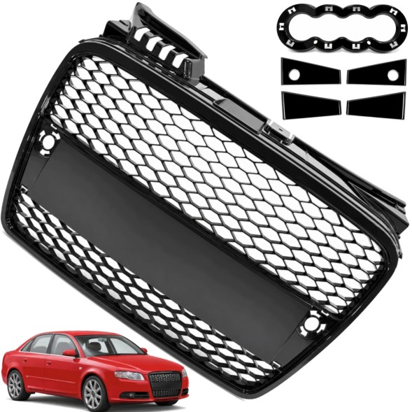 MAGIC MOTO P-AZ-02-46-MM Решітка бампера ПЕРЕДНЯ AUDI A4 B7 04-08р. RS LOOK ПІАНО ЧОРНИЙ HQ