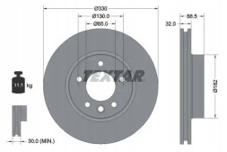 Textar 92121605 Гальмівний диск правий передній 92121605 textar