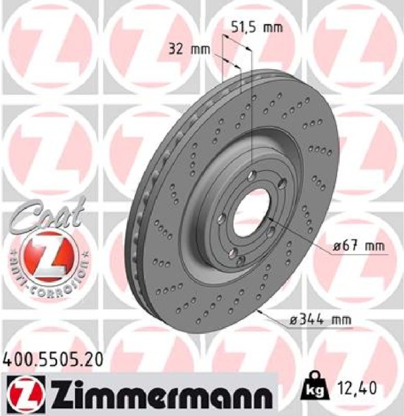 Zimmermann 400.5505.20 Гальмівний диск передній mercedes cls 3,0b 14 - 17