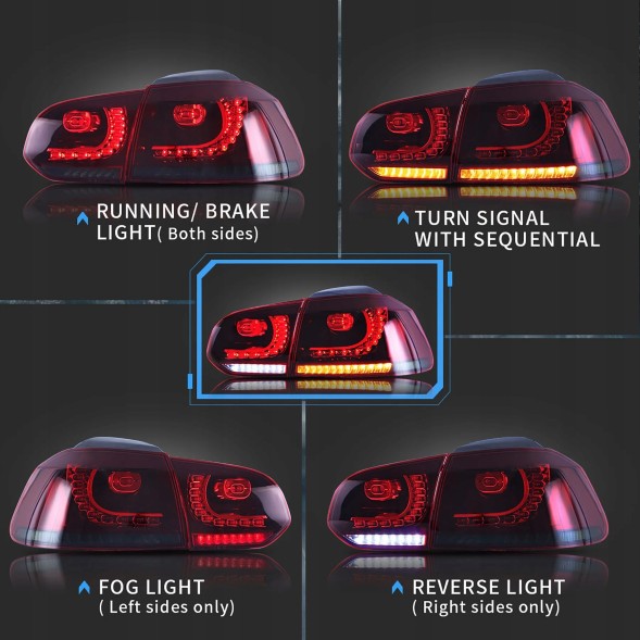 VLAND LDVWU5 mhm Задні LED ліхтарі Vland червоно-димчасті в стилі GTI для VW Golf VI 5k0 2008-2013