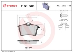 P61084 BREMBO Комплект гальмівних колодок з 4 шт дисків