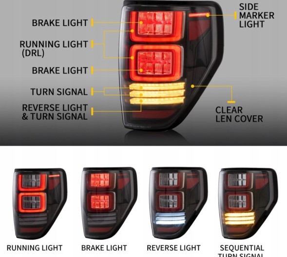 VLAND LDFO93 mhm Комплект задніх ліхтарів Vland Led Neon Dynamic Diodes Ford F150 F-150 XII mk 12 08-