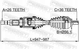 Febest 2714-S40RH Приводний вал febest 2714-s40rh