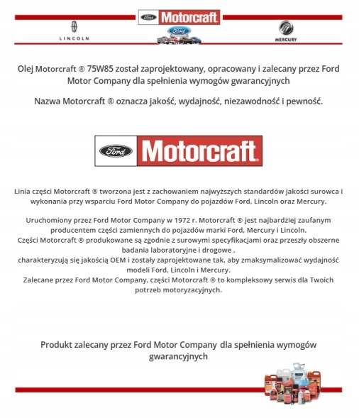 Motorcraft RL8976 Олива для заднього мосту Ford Mustang 2015-2021 Motorcraft 75W-85