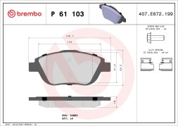 P61103 BREMBO Комплект гальмівних колодок з 4 шт дисків