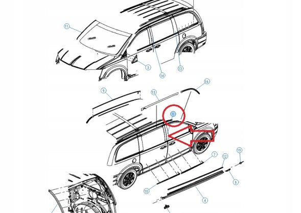 Mopar 05020665AD Вертикальна накладка - Планка стійки ліва передня Chrysler Town Country нова OE