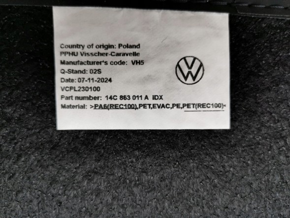 Volkswagen OE 14C863011A, DWP351517OE Велюрові килимки, комплект VW ID.7 14C863011A. Нові, оригінальні.