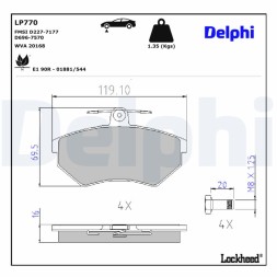 LP770 DELPHI Комплект гальмівних колодок з 4 шт дисків