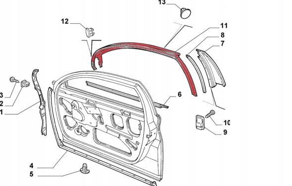 Alfa Romeo OE 60673451 ALFA ROMEO 166 ВІКОННИЙ УЩІЛЬНЮВАЧ ПЕРЕДНИЙ ЛІВИЙ