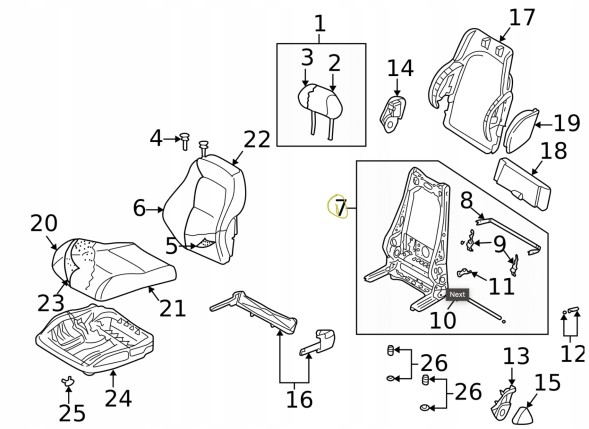 Audi OE Каркас спинки сидіння лівий передній Audi TT 2001-2006 OE 8N0881045