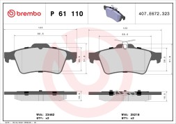 P61110 BREMBO Комплект гальмівних колодок з 4 шт дисків