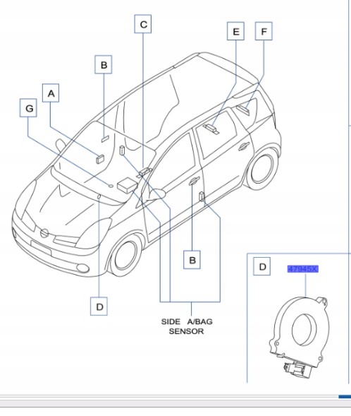 Nissan OE Nissan заводська комплектація 47945JD00A czujnik kąta skrętu
