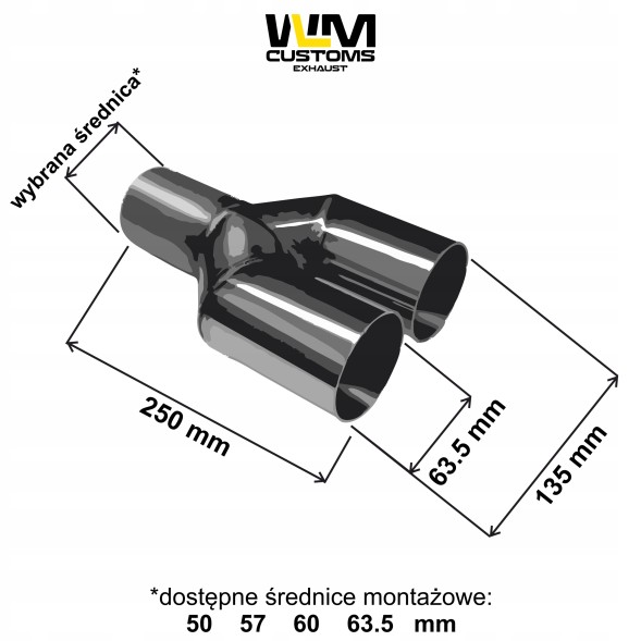 WLM Customs WLM-CH2x63 Подвійний наконечник вихлопу wlmcustoms y-pipe 2х63,5