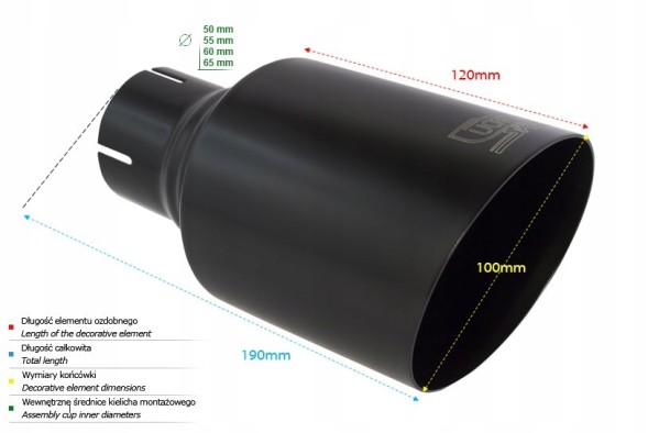Ulter-Sport NBL1-101*/60 Насадка на глушник Ulter-Sport Ø 100 мм, довжина 190 мм, нержавіюча сталь