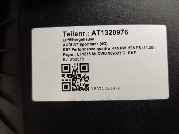Audi OE S26371061 Корпус повітряного фільтра 4G0133836AF AUDI A6 RS6 4G0 C7 RS7 4G8