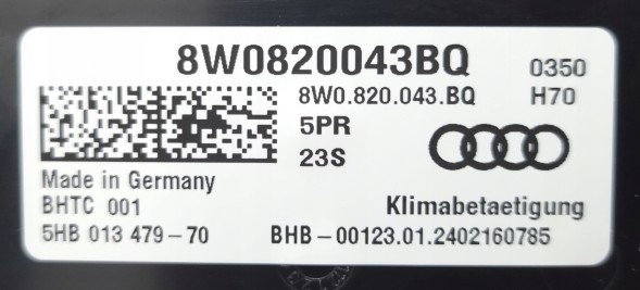 Audi OE Панель припливного кондиціонування повітря опалення audi a4 a5 8w0820043bq